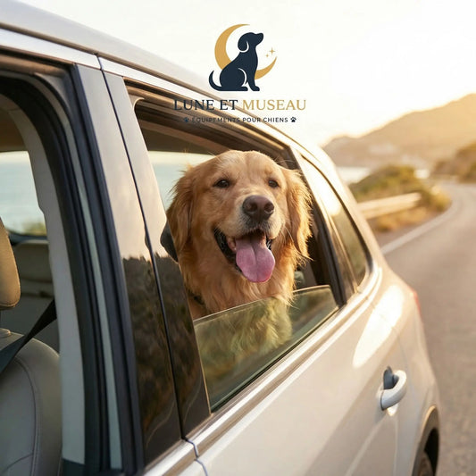 Chien heureux et sécurisé voyageant en voiture avec son propriétaire
