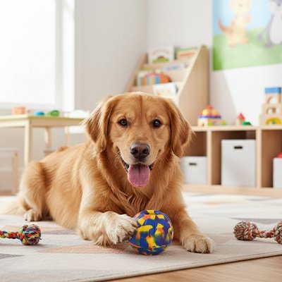 Balle chien joue avec sa patte