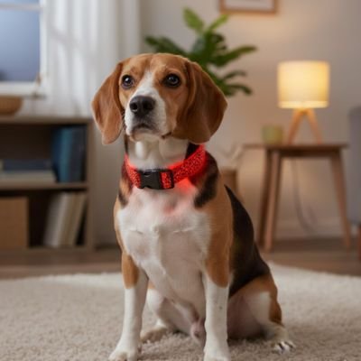 Collier lumineux pour Chien assied maison le soir 