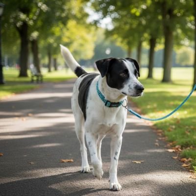 Collier lumineux pour Chien dans le parc jour prend une marche avec son maître