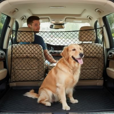 Filet voiture chien derrière de camion