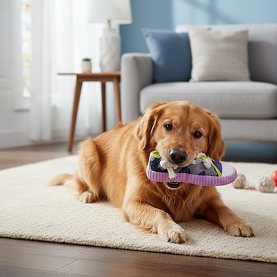 Jouet pour chien dans la bouche du chien