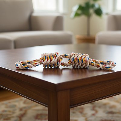 Jouet pour chien sur table dans le salon