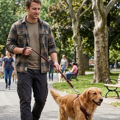 Laisse chien marche dehors avec son maître