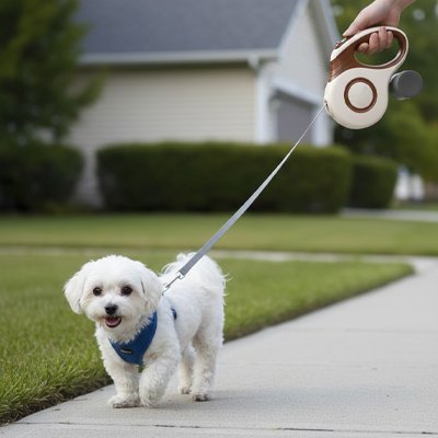 Laisse enrouleur chien pres de la maison