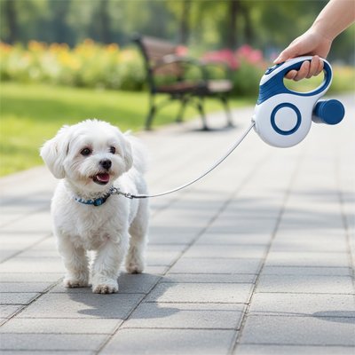 Laisse enrouleur chien sur trottoir