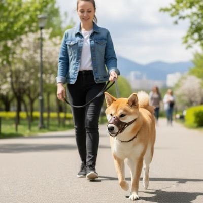 Muselière pour chien​ qui marche avec son maître