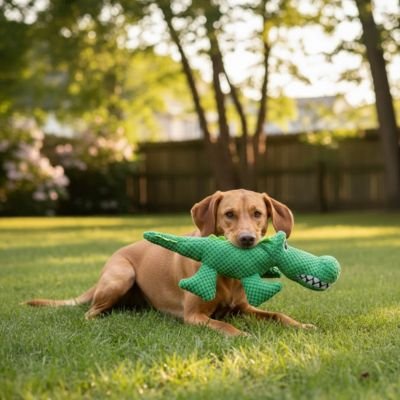 Peluche pour chien qui joue dehors