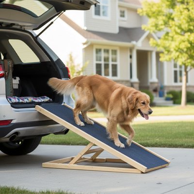 Rampe pour chien descendant du camion été