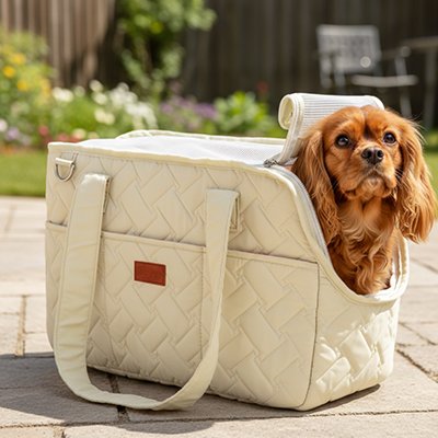 Sac de transport pour chien dedans dans un parc