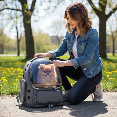 Sac transport Chien avec chien dedans sur le sol