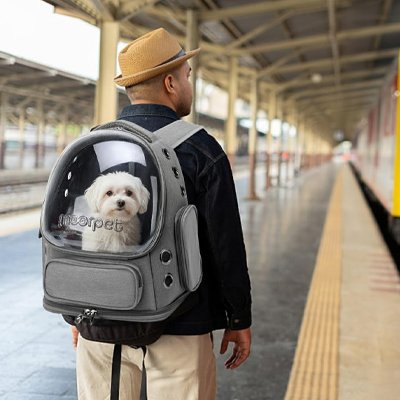Sac transport chien Voyago Comfort cabine avion promenade respirant –  vue 2 - Lune et Museau